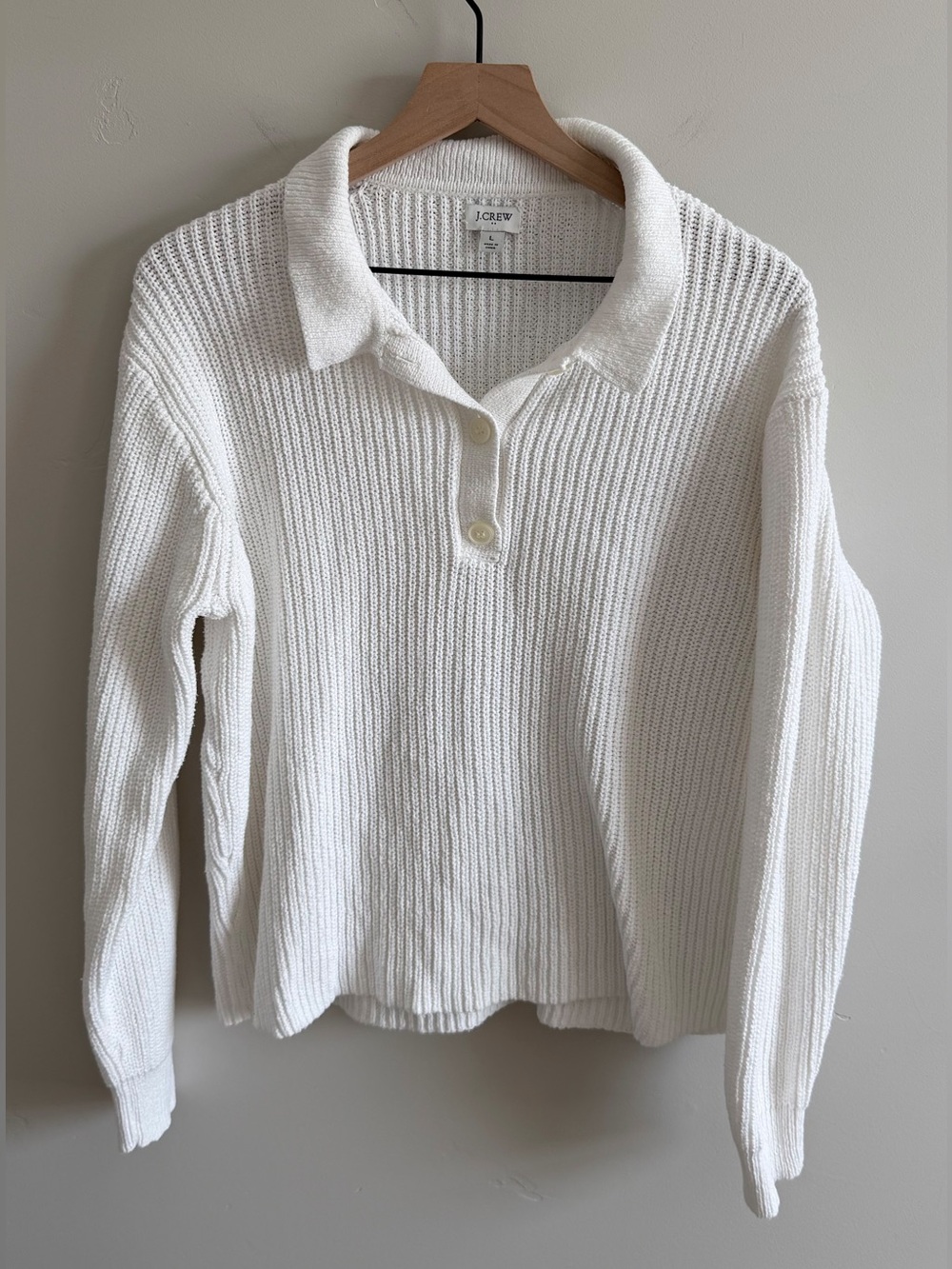 J. Crew Knit Collared Henley Polo Sweater in White